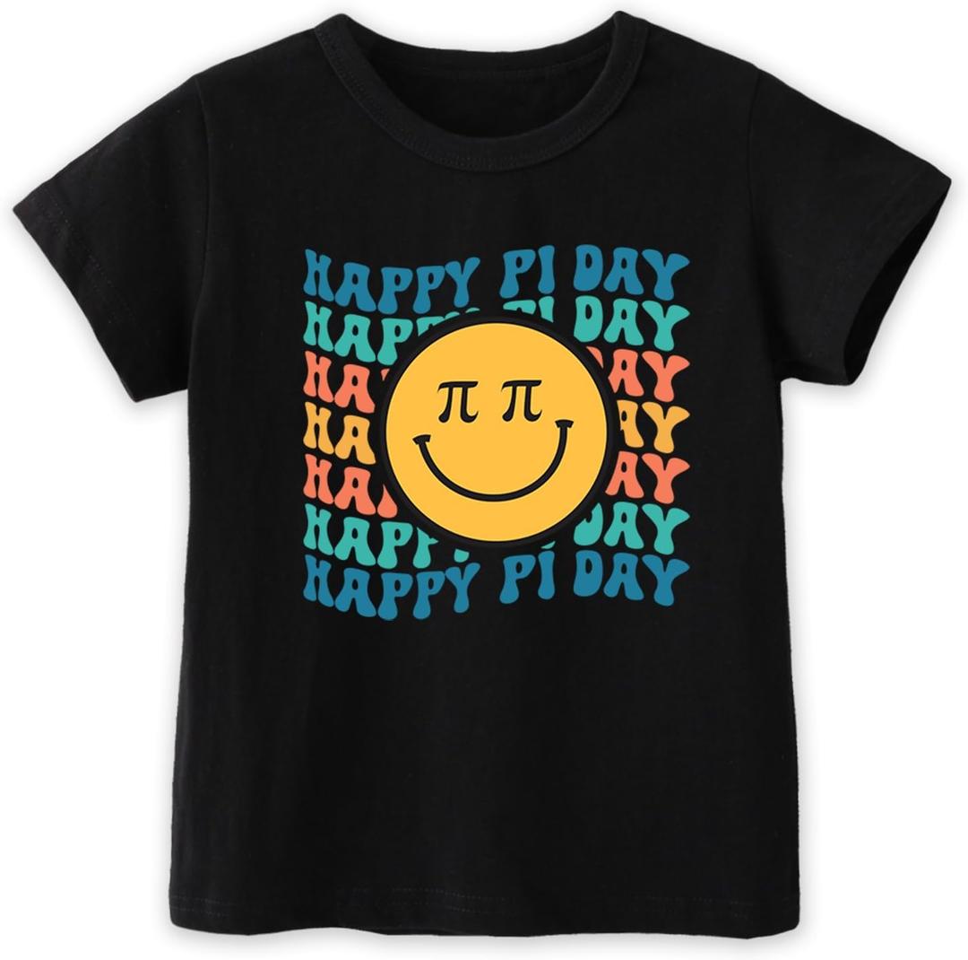 Happy Pi Day Shirts for Kids Boys Girls Toddler 4-8T, Funny Pie Symbol Number Tee, Soft Cotton Short Sleeve (Black)