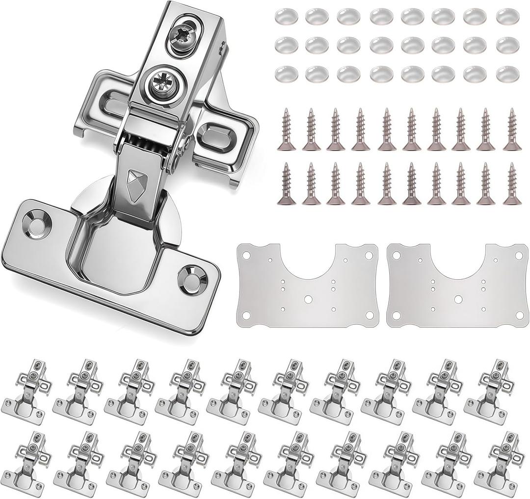 Cabinet Hinges - 24 Pack for 1/2 inch Overlay Cabinet, Face Frame Concealed 105Deg Self Closing Hinges, Stainless Soft Close Cabinet Door Hinges with Mounting Screws and Repair Plate