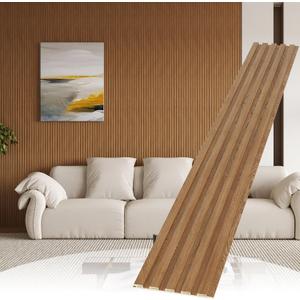 WPC Slat Wall Paneling,8-Pack 3D WPC Wood Wall Panels,Acoustic Wall Panels for Interior Wall Decor,Living Room,Bedroom,Golden Oak,95 x 6 in