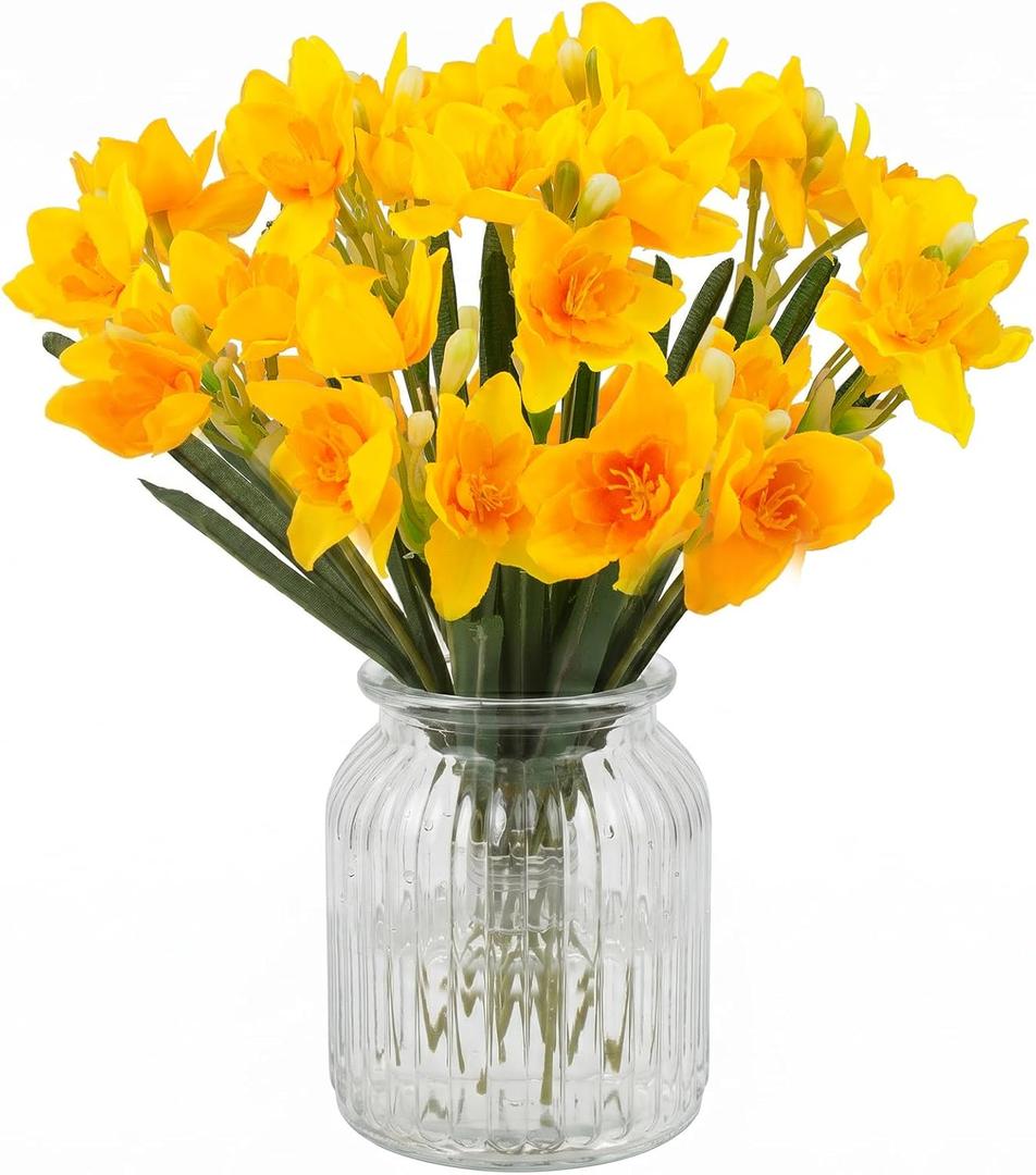 Hananona 10 Pcs Artificial Daffodils Flowers Narcissus Faux Spring Flowers Fake Silk Daffodil Flower Arrangement for Indoor Outdoor Home Wedding Decor (10, Yellow)