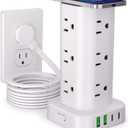 Power Strip with Wireless Charger, Flat Plug Surge Protector with 10FT Extension Cord, 12 AC Multiple Outlets, 4 USB (2 USB C), 15W Wireless Charging Power Tower for Home Office Dorm, White
