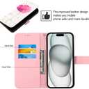 Case for iPhone 16 Pro, 3D Wallet Case PU Leather with[Card Holder][Kickstand][Wrist Strap][Magnetic Closure] Shockproof Flip Cover for iPhone 16 Pro Pink Flower YB-3D