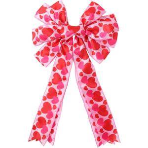 Valentine's Day Bow Large Valentine's Day Wreath Bows 11.4x19.6 In Valentine's Day Pink Love Heart Ribbon Bow for Wreath Valentine Tree Topper Bow for Valentine Wedding Front Door Indoor Outdoor Decor