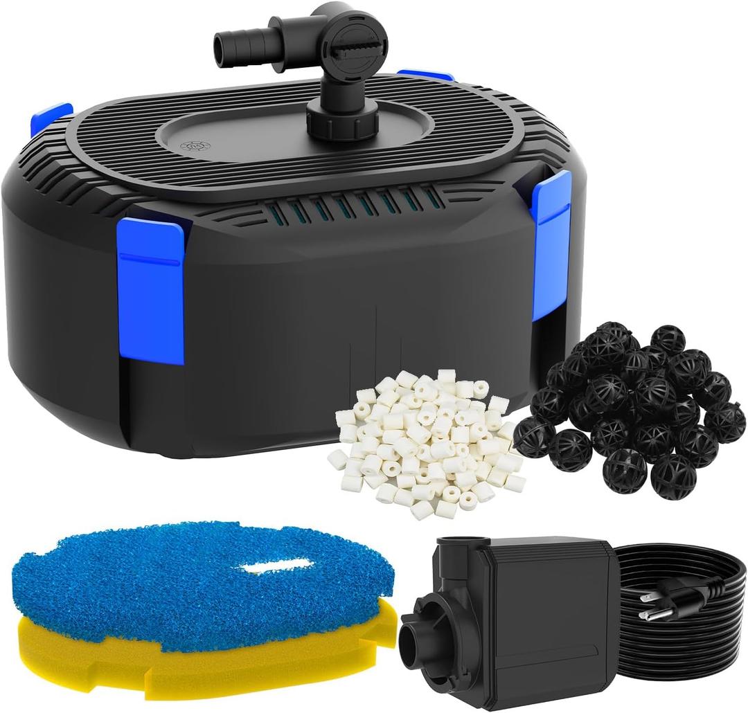 AquaMiracle 400GPH Pond Filter Pump with 4-Stage Filtration | Pond Pump Filter Box | Fish Pond Filter for Outdoor Ponds 200-350 Gal | for Garden, Waterfall, Fountain, Water Feature