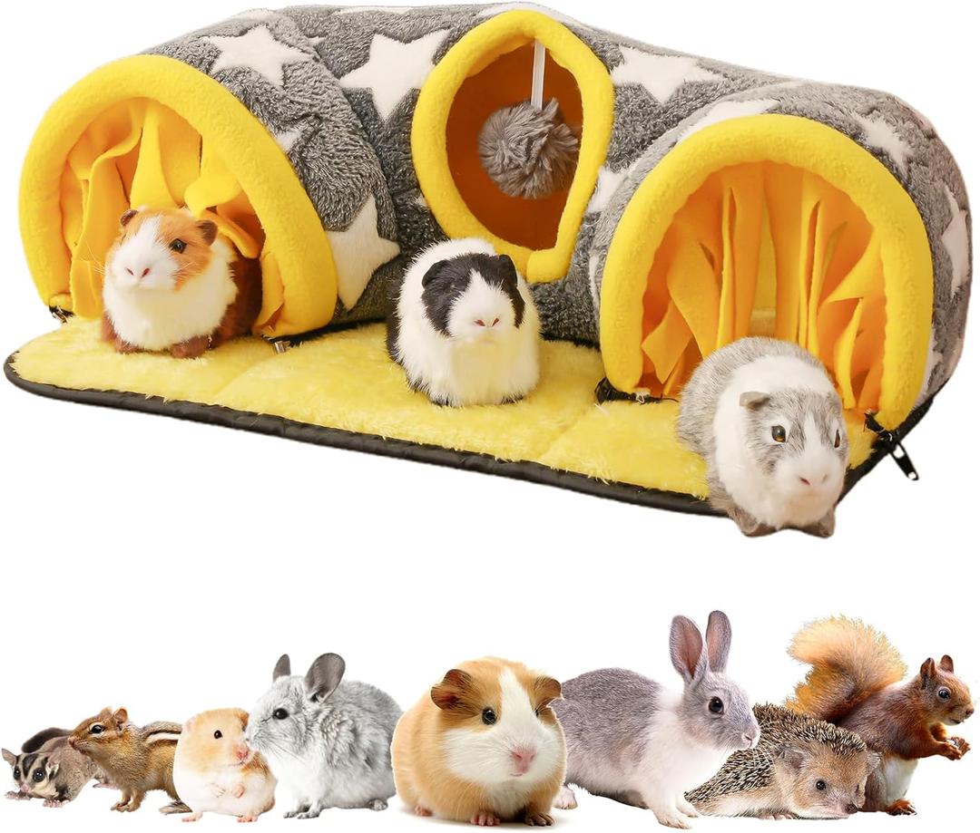 Avont Guinea Pig Hideout Tunnel, Hideaway Play Tube Toys Mat for Small Animal Dwarf Rabbits Chinchillas Hamsters Hedgehogs Ferrets Bearded Dragons and Rats -Star (Medium)