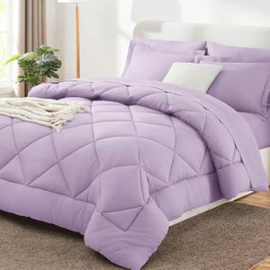 CozyLux Queen Comforter Set Light Purple - Bed in a Bag Queen Size 7 Pieces, Luxury Soft Lavender Bed Set for All Seasons, Bedding Set with Down Alternative Comforter, Sheets, Pillowcases & Shams