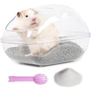 Hamster Small Animal Sand Bath Box Bathtub Critter's Bathroom with Bath Sand and Scoop Accessories for Mice Hedgehog Lemming Gerbils or Other Small Pets (Large)
