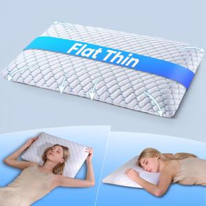 2.6" Ultra Thin Memory Foam Pillow with Cool-to-Touch Cover, Low Profile Flat Bed Pillow for Back & Stomach Sleepers, Standard Size
