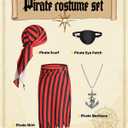 Pirate Costume Women Skirt Dress Accessories Set with Head Scarf Eye Patch Necklace Halloween Pirate Outfits (Red+black)