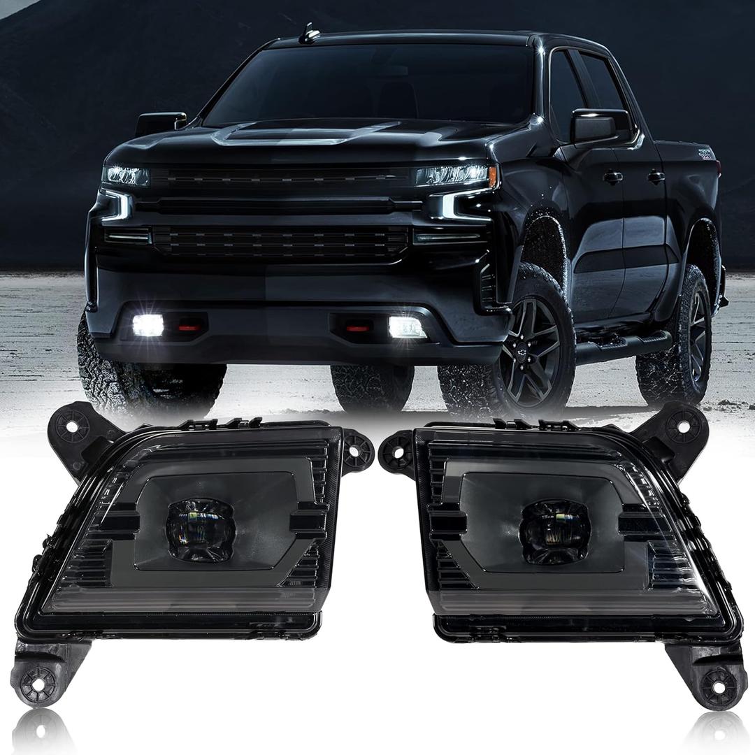 AUXMART LED Fog Light Fit for Chevrolet Silverado 1500 2500HD 3500HD 2019-2022 Front Bumper Driving Fog Lamps Kit with Wiring & Switch