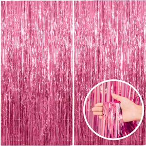 2 Pack Pink Backdrop Party Decorations Tinsel Curtain Party Backdrop Foil Fringe Birthday Decorations Photo Booth Streamer Backdrop Pink Theme Bachelorette Graduation Decor (39.4"W x 78.7"L (Pack of 2))