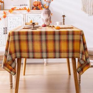 AQOTHES Plaid Fall Tablecloth Thanksgiving Rectangle 60x104 Inch, Yellow Table Cloths Autumn Decorations, Polyester Fabric Table Cover for Harvest Party Dining Farmhouse Kitchen Decor