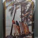 Coastal Canvas Wall Art Picture: Beach Scene Surfboard Framed Print Ocean Sea Surf Artwork Seaside Palm Tree Seascape Painting Decor for Bedroom Living Room 24" x 36"