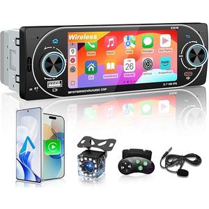 5.1" Single Din Bluetooth Car Stereo Wireless CarPlay Radio Android Auto | IPS Touchscreen, FM/AM/RDS radio, USB Type-C fast charging, 4×45W car audio, backup camera, fit most single din vehicles