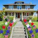 12 Pcs 4th of July Yard Sign Large Patriotic Stars Yard Sign with Stakes Memorial Day Red White and Blue Patriotic Tree Decorations for Independence Lawn and Garden Outdoor Decoration