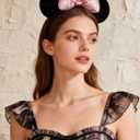 A Miaow 3D Black Velvet Headband Polka Dot Satin Bow Hair Clasp Women Adults Hair Accessory Party Costume Supply Holiday Park Headwear (Pink Bow, One Size)