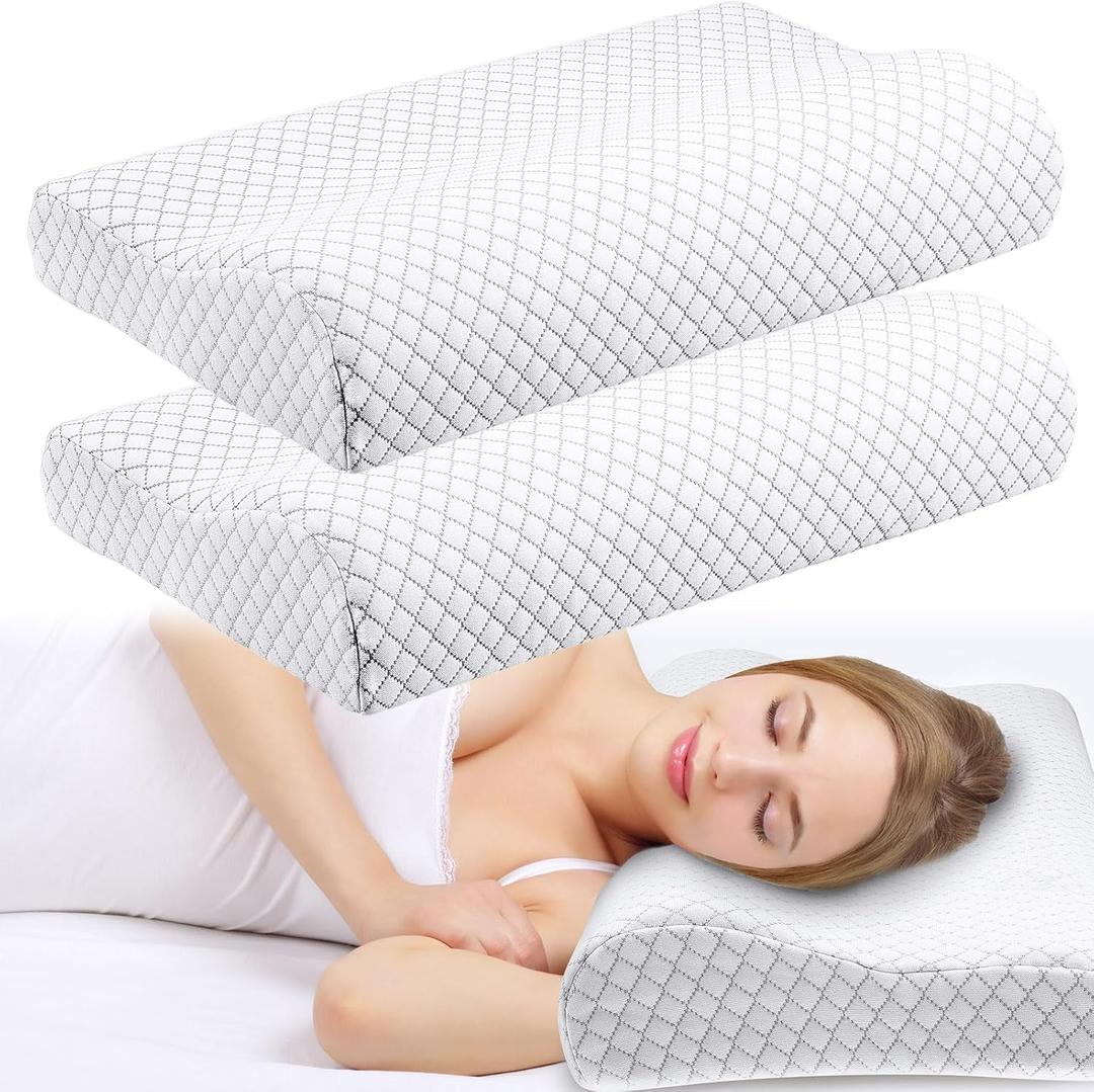 2 Pack Memory Foam Pillow Neck Support Orthopedic Sleeping Pillow Ergonomic Bed Relief for Shoulder Pain Side Back Stomach