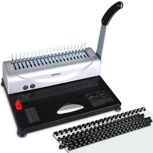 MAKEASY Binding Machine, 21-Hole, 450 Sheets, Comb Binding Machines with 1 Box Comb Bindings Spines, Comb Binder for Letter Size, A4, A5 Paper (Silver)