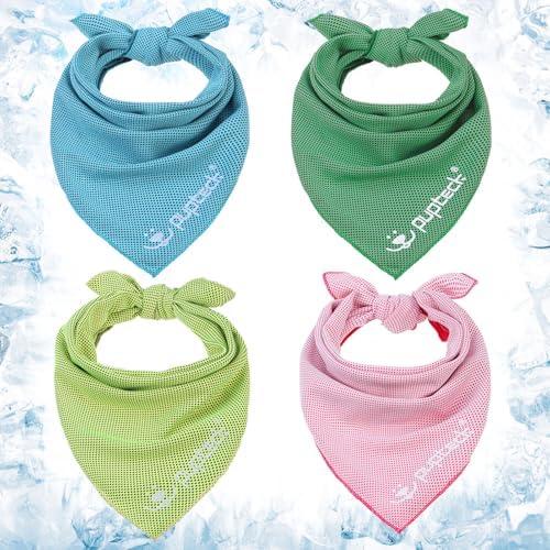 PUPTECK Dog Cooling Bandana for Hot Summer, Pack of 4 Spring Cat Pet Scarf Instant Cooling Towels, Ice Neck Cooler Wraps for Small Medium Large Dogs