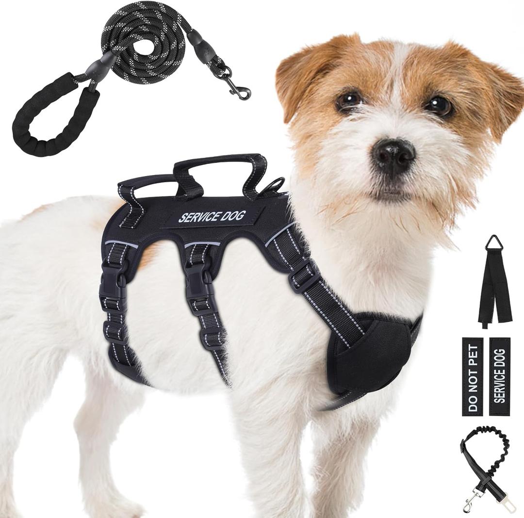 Escape Proof Dog Harness for Large Medium Sized Dogs Six Point Adjustable, Service Dog Vest Harness and Leash Set, No Pull Dogs Harnesses with Handle, Medium Dog Harnesses for Walking(Black, S)