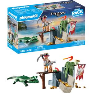PLAYMOBIL Starter Pack 71473 Pirate with Alligator from 4 Years, Einheitsgre
