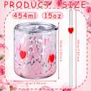 Patelai 1 Pcs Valentine's Day Red Heart Icon Juice Glasses Cups with Lids and Straws 15oz Drinking Iced Coffee Glass Cups Cute Tumbler for Valentine's Day Gifts Engagement Anniversaries Romantic Gifts