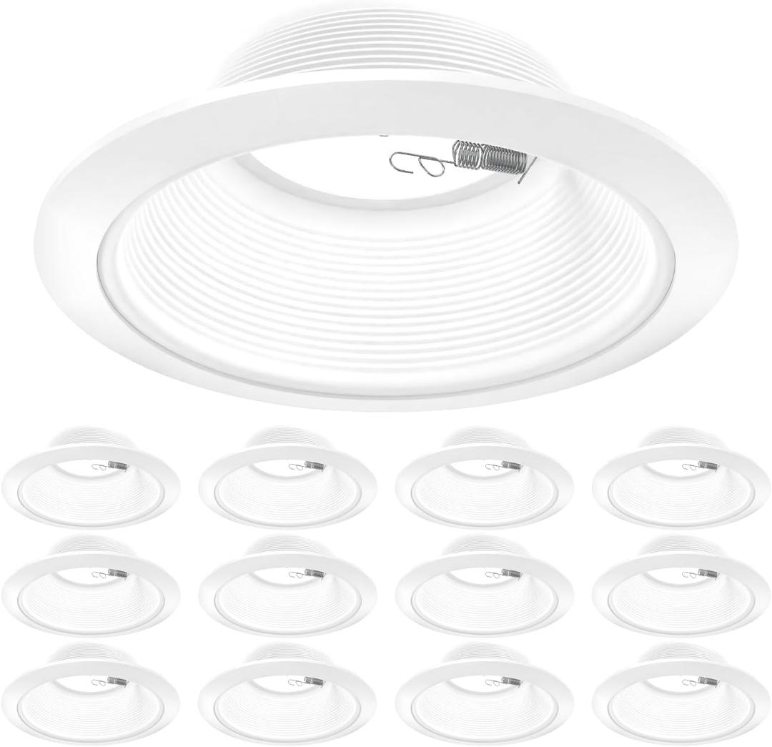 Sunco 12 Pack 6 Inch Ceiling Can Light Trim, Step Baffle with Detachable Ring, White Recessed Light Trim