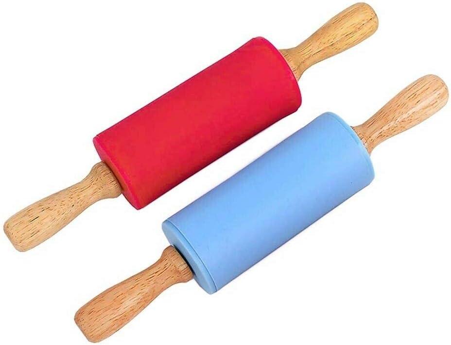 2 x Small Wooden Handle Rolling Pin for Kids - Non-Stick Silicone Rodillo for Reposteria & Masa