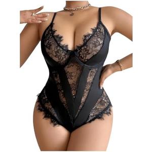 SOLY HUX Women's Plus Size Lingerie Sexy Bodysuit Lace Sheer One Piece Cami Teddy Babydoll Nightwear, Size: 3XL