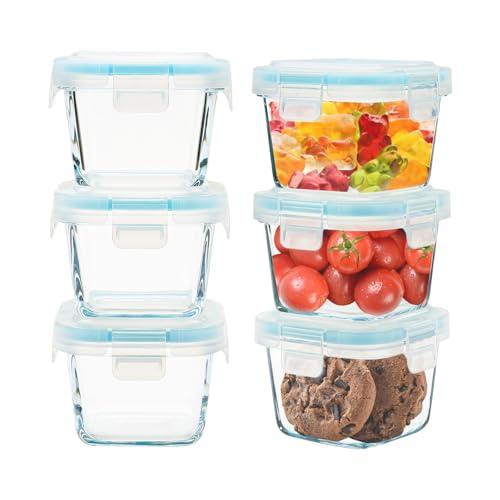 SOACOAKO Small Glass Containers 5 Pack, 6 oz Reusable, Airtight, Leakproof Mini Food Storage Containers with Lids