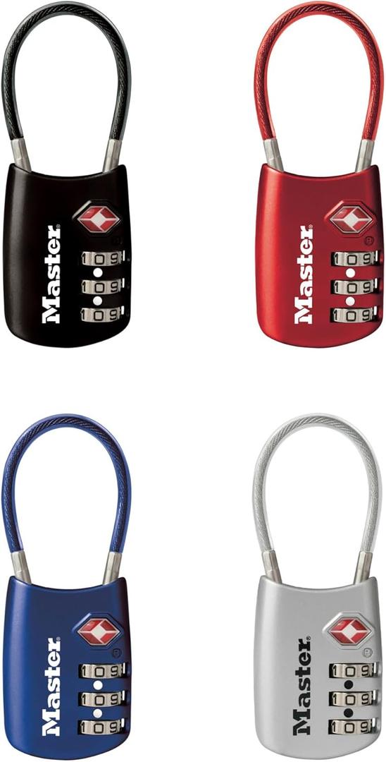 Master Lock Set Your Own Combination TSA Approved Luggage Lock, Travel Zipper Padlock is Perfect for Suitcases, Bags, or Backpacks, 4 Pack, Color 4688EC4