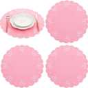 4 Pcs Pink Bow Placemats Coquette Embroidered Place Mats Pink Cotton Decorative Table Mats for Home Wedding Baby Shower Birthday Party Decor(Round Embroidered)