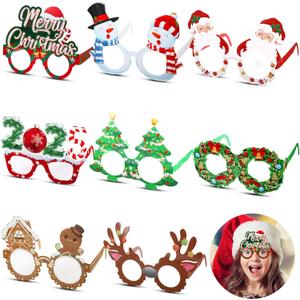 Sumind 32 Pcs Christmas Paper Eyeglasses 2025 Reindeer Antlers Santa Snowman Xmas Glasses Frame Costume Decoration for Christmas Party Season Theme Holiday Party Supplies Photo Booth Props Accessories