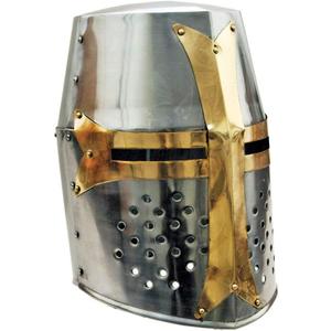 Szco Supplies 14'' Decorative Barrel Brass Helm Crusader Helmet (910902), One Size