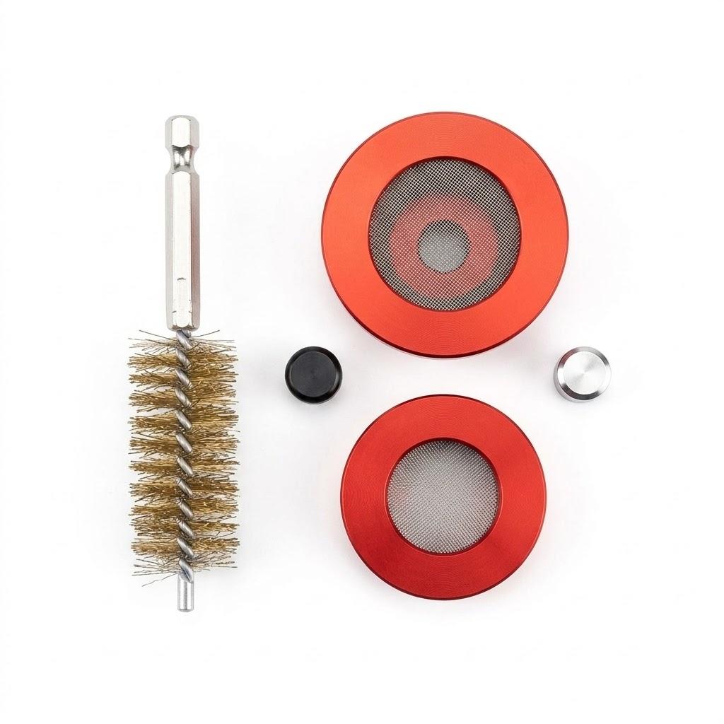 1/2" & 3/4" Copper Pipe Cleaner Set for Drill, with 1/4" Hex Shank & 6 Brush Blades & 2 Pipe Cleaning Brush, Plumbing Tools for Removing Rust, Stains & Paint from Copper & Metal Pipes, Red