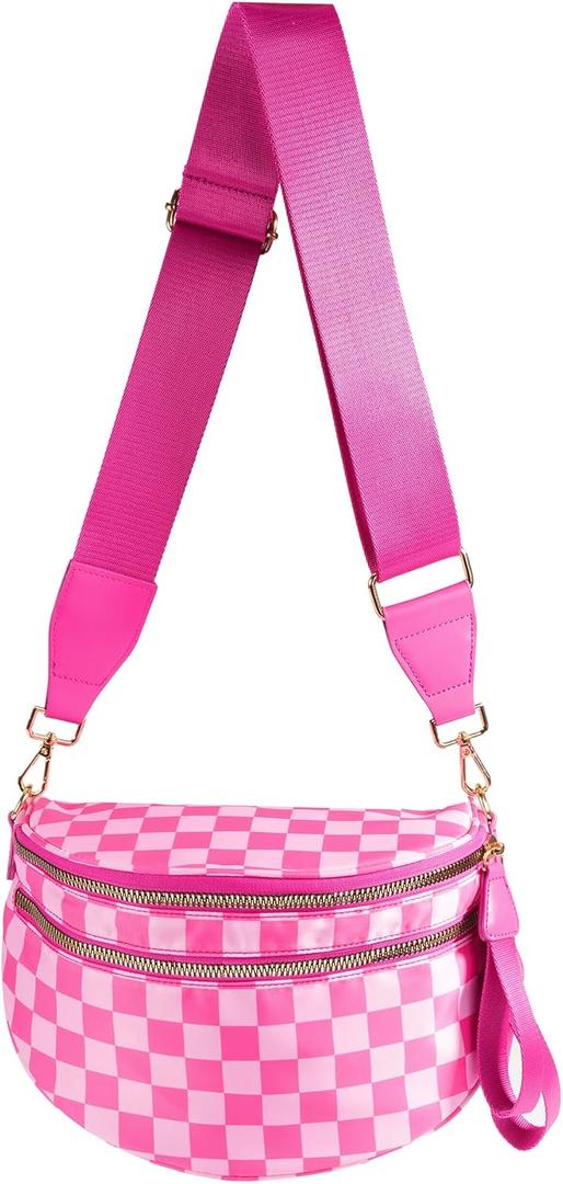 Spacious Checkered Nylon Crossbody Bag Bum Bag Checkered Handbags Wallets for Women