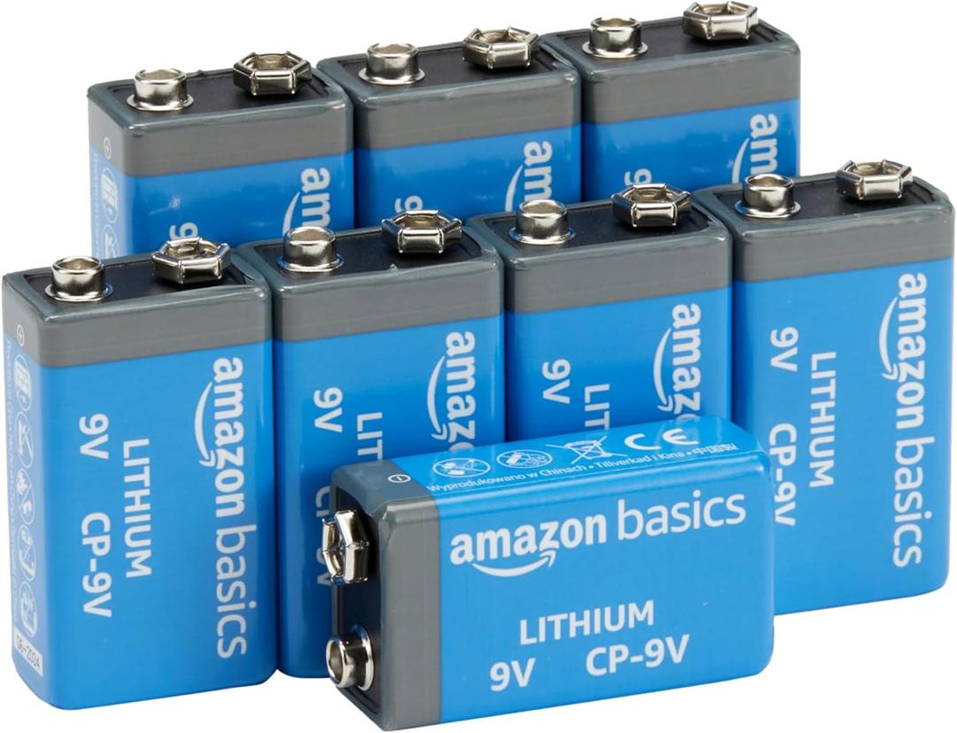 Amazon Basics 8-Pack 9 Volt Lithium High-Performance Batteries, Up to 10-Year Shelf Life, Long Lasting Power