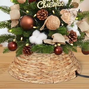 Mini 13.5 Inch Christmas Tree Collar, Woven Hyacinth Handmade 4-Piece Christmas Tree Collar with Prefabricated Opening, Suitable for Stairwells, Office Xmas Tree Base Decoration for Small Spaces (Natural)
