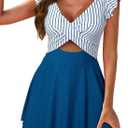 Aleumdr Women's One Piece Swimsuit Ruffle Cutout Bathing Suits Slimming V Neck Tummy Control Wrap Swimwear Blue Stripe XX-Large
