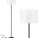 Modern Floor Lamp Simple Design with White Shade, Foot Pedal Switch, 60" Small Tall Lamps for Living Room Bedroom Office Dining Room Kitchen, Black Pole Lamp(Without Bulb)