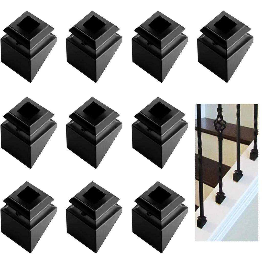 Black Wrought Iron Baluster Shoes Set of 10 - for 1/2" Square Balusters (40 Degree Stair) - No Connectors