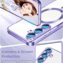 Magnetic for Samsung Galaxy S25 FE 5G Case + 2X Screen Protectors,Luxury Plated Gold Edge [Glitter Card&Wrist Strap] Slim Soft Crystal Clear TPU Shockproof Case Cover for S25 FE-Light Purple