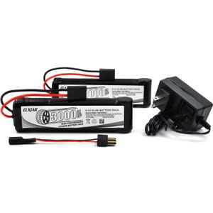 (2-Pack) 8.4V 3000mAh Ni-MH Battery with TRX Plug and Charger Replacement for RC Car Truck Boat Buggy Tamiya Traxxas Kyosho HPI LOSI