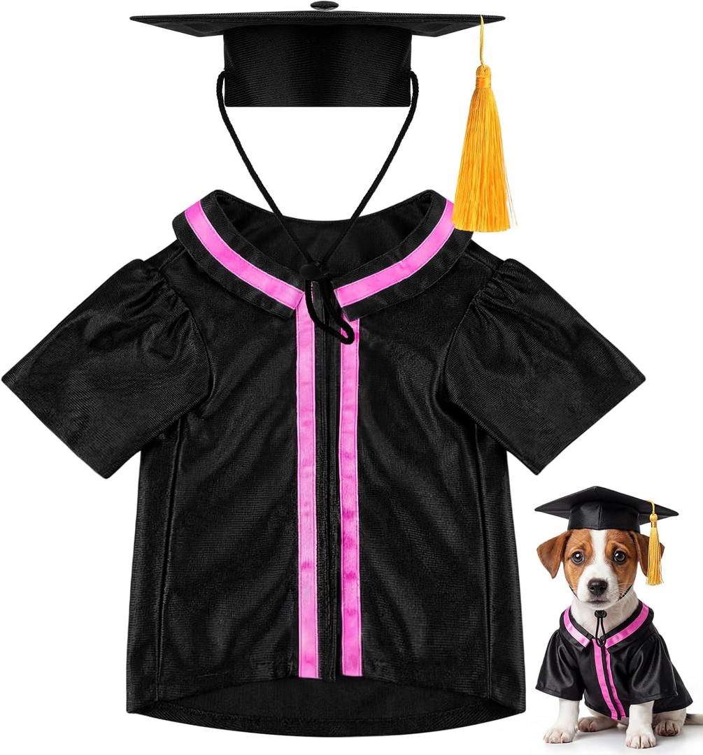 4 x Dog Graduation Cap and Gown 2026 Washable Pet Graduation Costume for Dog Cat Shirt and Hat (Color-Blocked,Black,M)