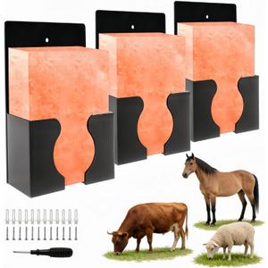 3 Pcs 4lb Mineral Salt Block Holder, 4.72"x2.8"x7.5" Small Acrylic Salt Lick Holder with Screwdriver Screws, Wall Mount for Horses, Deer, Goats, Cattle - Horse Feeding Supplies (Black)