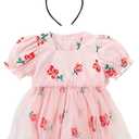 Big Sister Little Sister Matching Outfits Summer Vintage Floral Romper Short Sleeve Dress Clothes Set (4-5T)