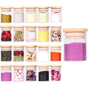 Tzerotone Spice Jar Set,2.5oz 20 Piece Glass Jar with Bamboo Airtight Lids and Labels, Mini Clear Food Storage Containers for pantry, kitchen canisters for Tea, Herbs, Sugar, Salt, Coffee
