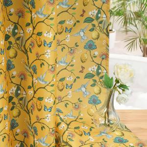 Floral Bird Shower Curtain, Yellow Shower Curtain 72x72, Hummingbird Jungle Victorian Spring Botanical Shower Curtain for Bathroom, Chic French Country Style