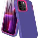 for iPhone 13 Pro Max Case, with Screen Protector, Dust-Proof Port Cover, Full-Body Non-Slip Silicone Rubber Covered, Military Grade Drop-Proof Shockproof Phone Case, Red/Purple