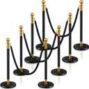 Ferraycle 8 Pcs 2025 Prom Stainless Steel Stanchion 5 ft Velvet Carpet Ropes and Pole Crowd Control Barriers Grand Opening Casino Movie Theme Party 360 Photo Booth Accessories (Black and Gold)